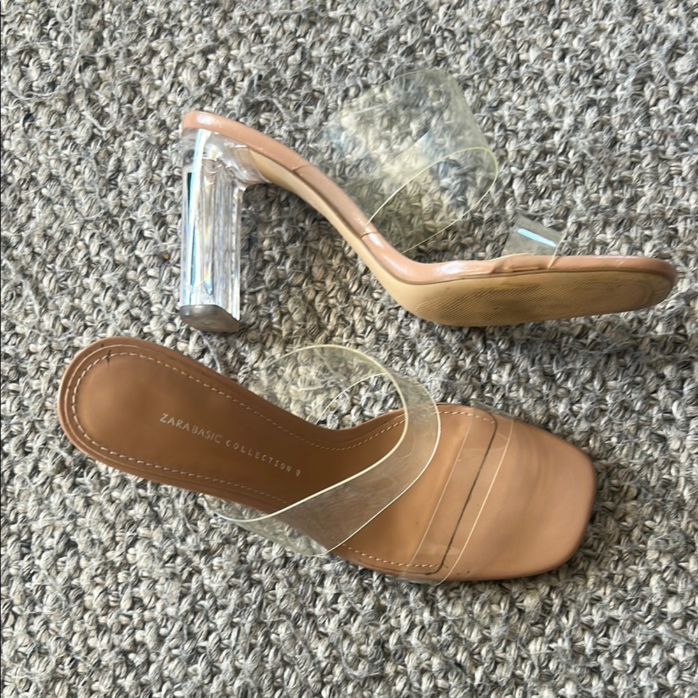 Zara clear strap Tan Cream Strappy Heels with clear Heel